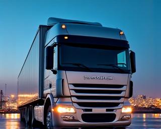 Modern logistics vehicle at sunset