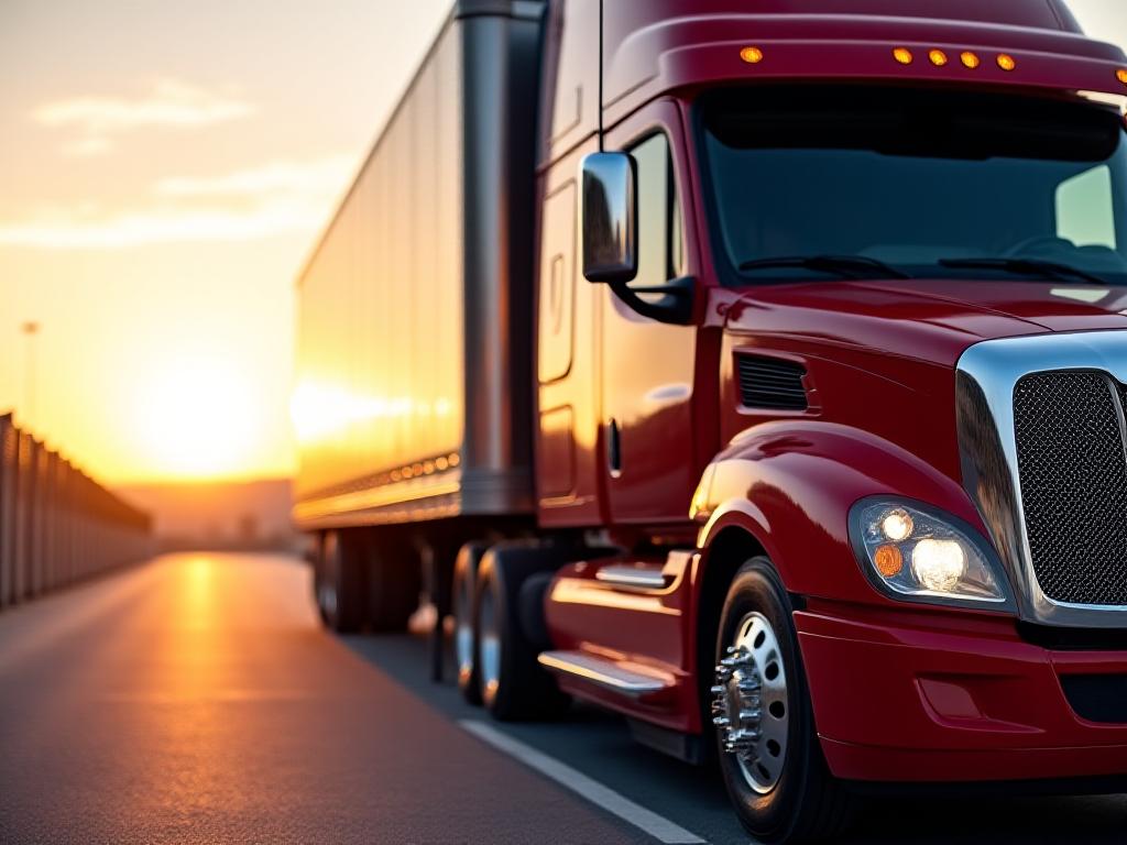 Close up of a modern heavy-duty cargo truck focused on details