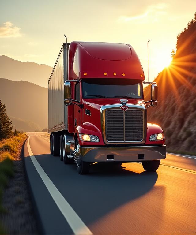 Heavy haul freight truck on a scenic highway